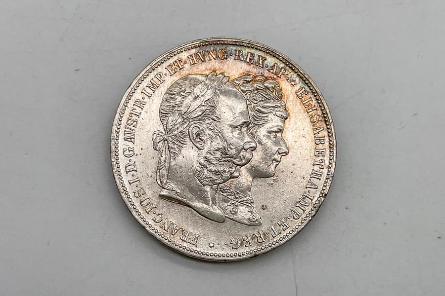 Silbermünze Doppelgulden 1879 Silberhochzeit Franz & Sissi
